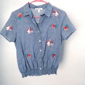 Anthropologie eri + Ali Embroidered Birds Top
